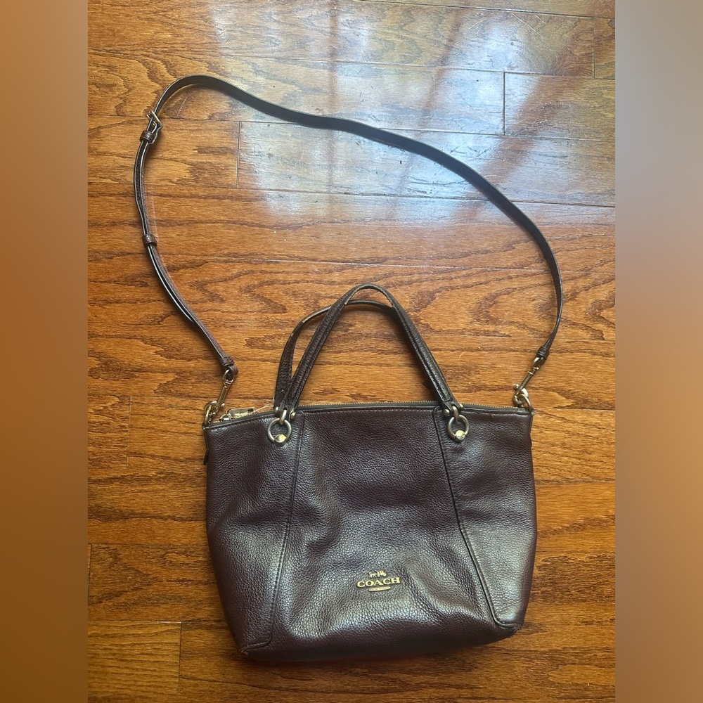 Coach Pebbled Leather Shoulder Bag in Dark Brown with Gold Hardware